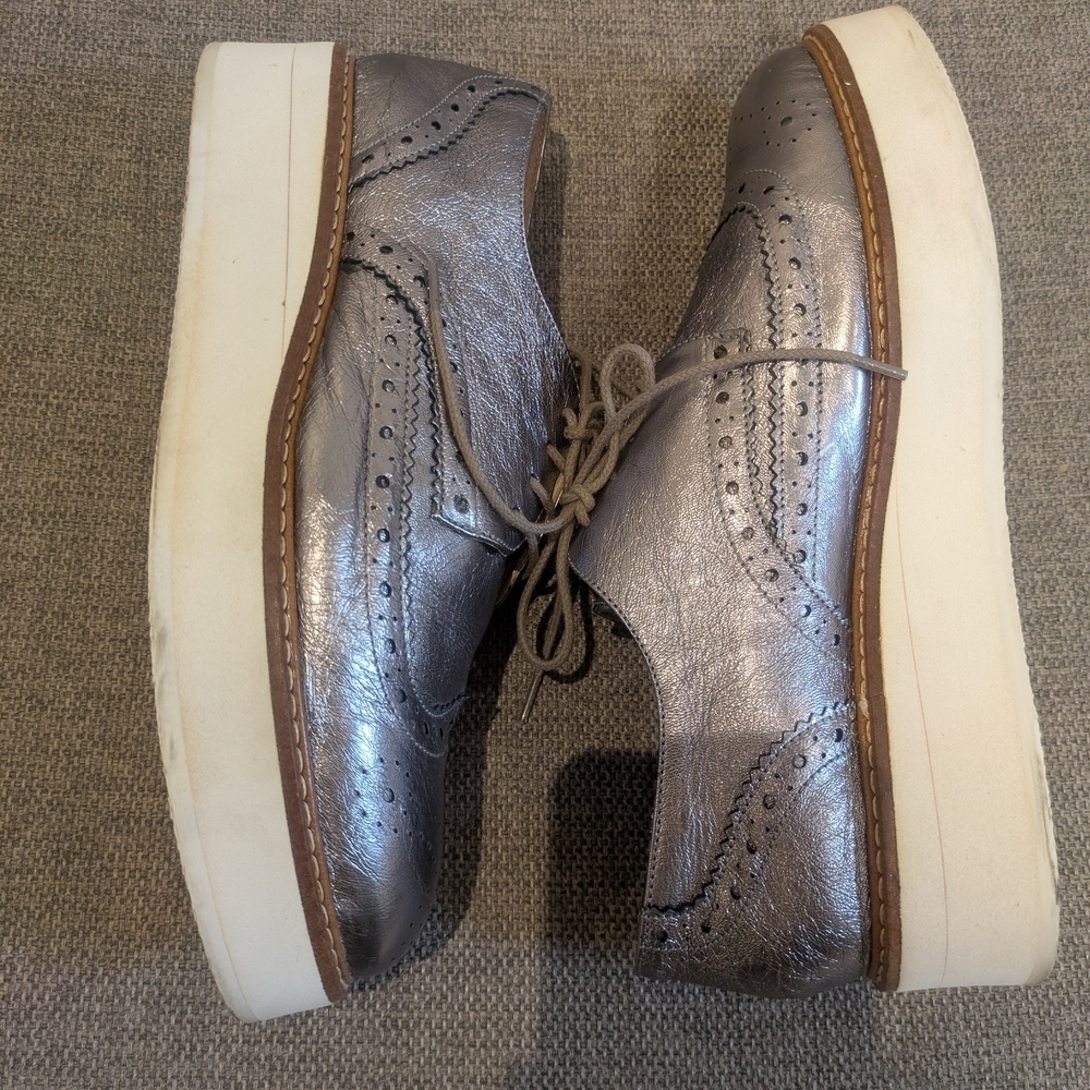 Jonak London Metallic Silver Platform Oxford Shoes Size EU 40 US 9.5 - Picture 7 of 8